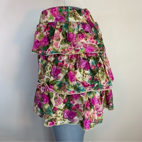 Small Y2k Vintage Floral Ruffle Skirt Cotton Mini Cottage Peasant Juniors 3 5 - Picture 2 of 9